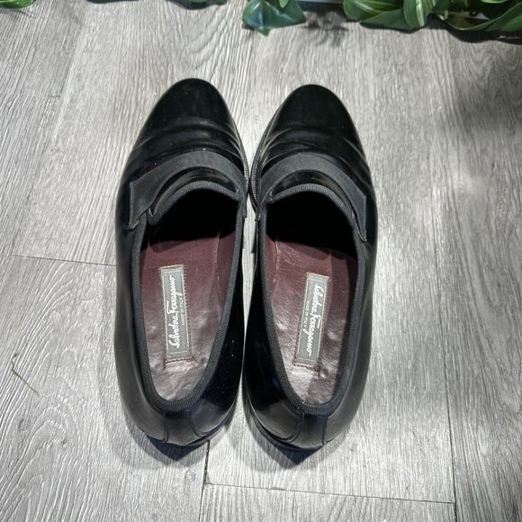 Salvatore Ferragamo Men Size 7 D Black Patent Leather Tuxedo Loafer Dress Shoes main image 2